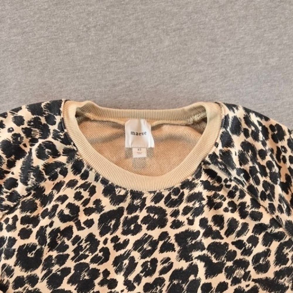 Maeve Sweatshirt Womens XS Tan Black Leopard Print Raglan Pullover OB2186422 - Picture 4 of 10